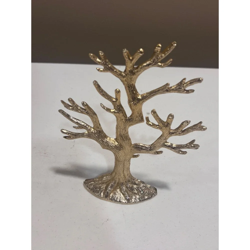 Gold Metal Jewelry Tree Stand Textured Branch Display Organizer 7 Inch